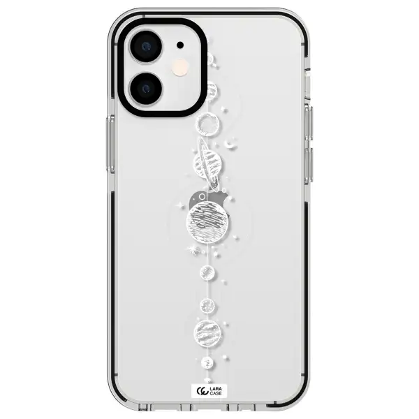 Solar System Line Art Apple iPhone 12 mini impact black border Case