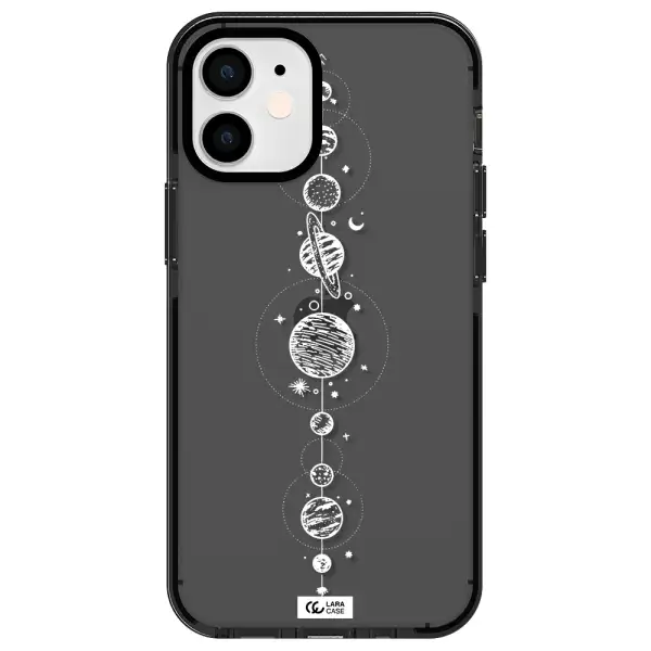Solar System Line Art Apple iPhone 12 mini impact Smoke Black Case