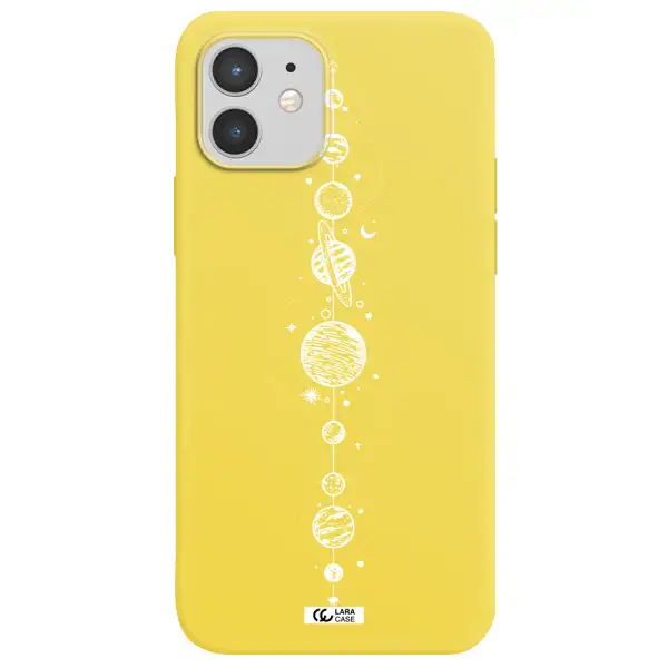 Solar System Line Art Apple iPhone 12 mini Silicone canary yellow Case