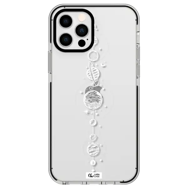 Solar System Line Art Apple iPhone 12 pro impact black border Case