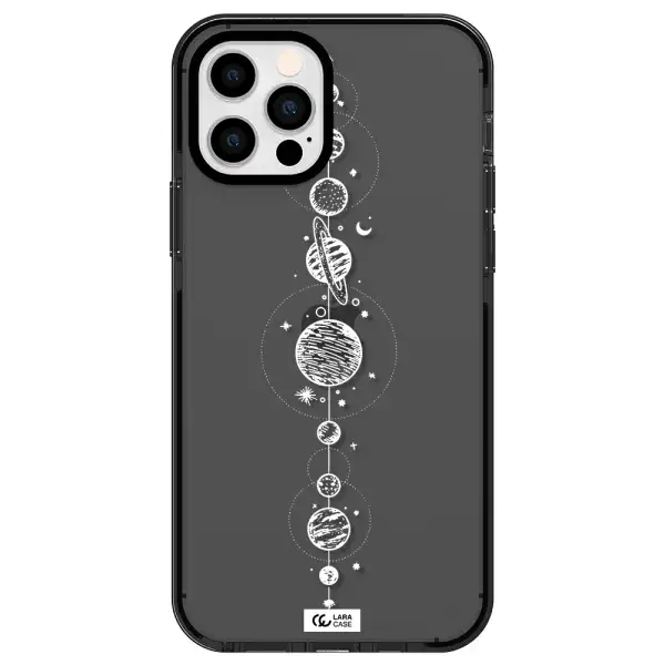 Solar System Line Art Apple iPhone 12 pro impact Smoke Black Case