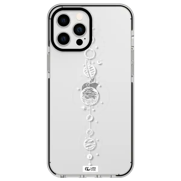 Solar System Line Art Apple iPhone 12 pro max impact black border Case