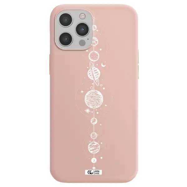 Solar System Line Art Apple iPhone 12 pro max Silicone pastel pink Case