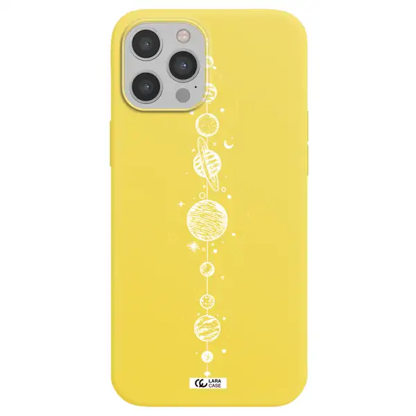 Solar System Line Art Apple iPhone 12 pro Silicone canary yellow Case