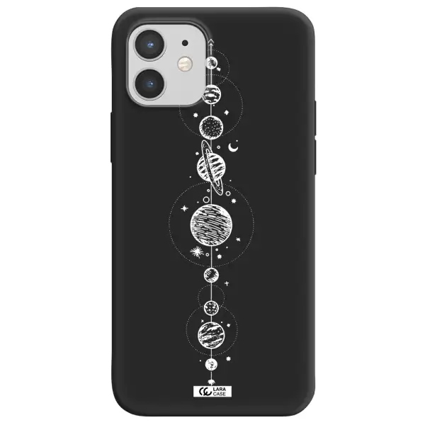 Solar System Line Art Apple iPhone 12 Silicone black Case