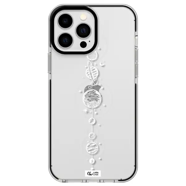 Solar System Line Art Apple iPhone 13 Pro Max impact black border Case