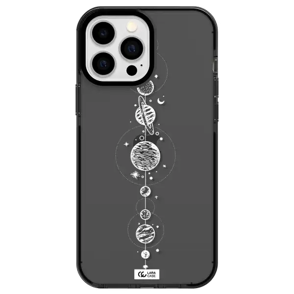 Solar System Line Art Apple iPhone 13 Pro Max impact Smoke Black Case