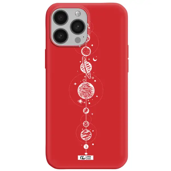 Solar System Line Art Apple iPhone 13 Pro Max Silicone Imperial Red Case