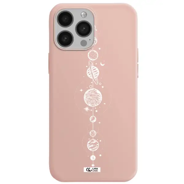 Solar System Line Art Apple iPhone 13 Pro Silicone pastel pink Case
