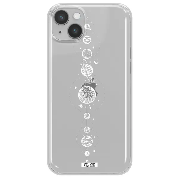 Solar System Line Art Apple iPhone 14 plus Clear TPU Case