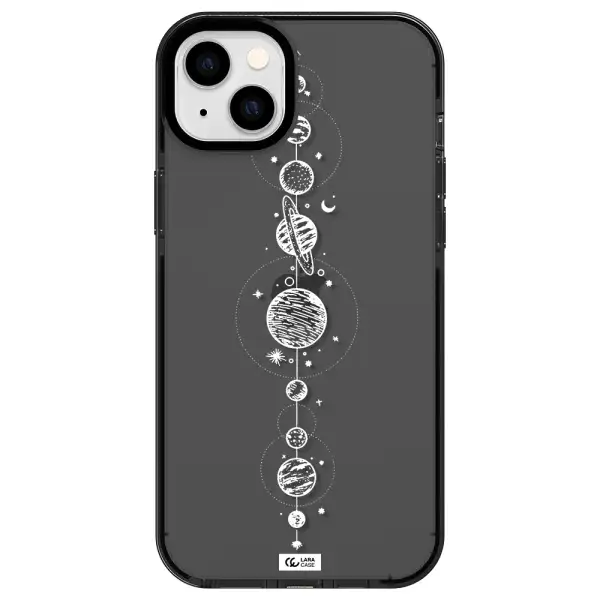 Solar System Line Art Apple iPhone 14 plus impact Smoke Black Case