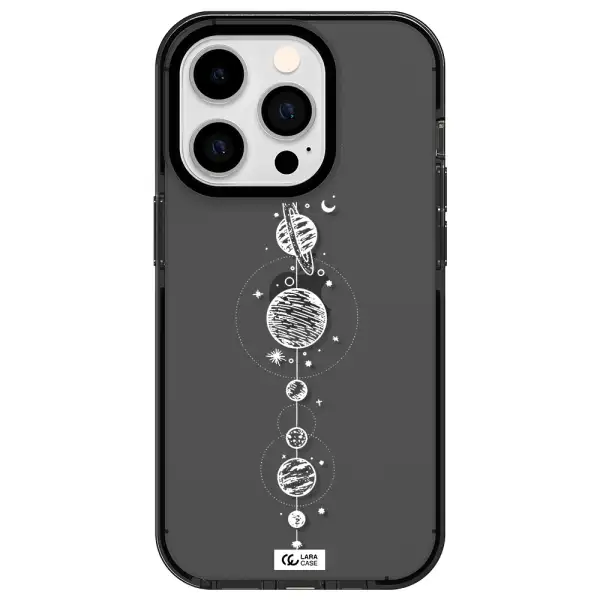 Solar System Line Art Apple iPhone 14 pro impact Smoke Black Case