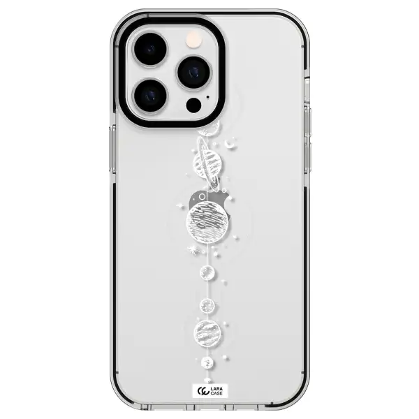 Solar System Line Art Apple iPhone 14 pro max impact black border Case