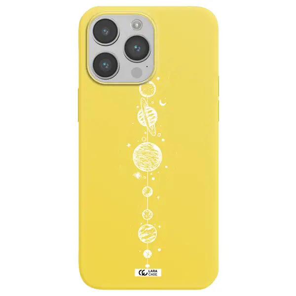 Solar System Line Art Apple iPhone 14 pro max Silicone canary yellow Case