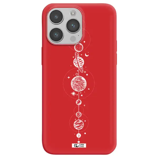 Solar System Line Art Apple iPhone 14 pro max Silicone Imperial Red Case