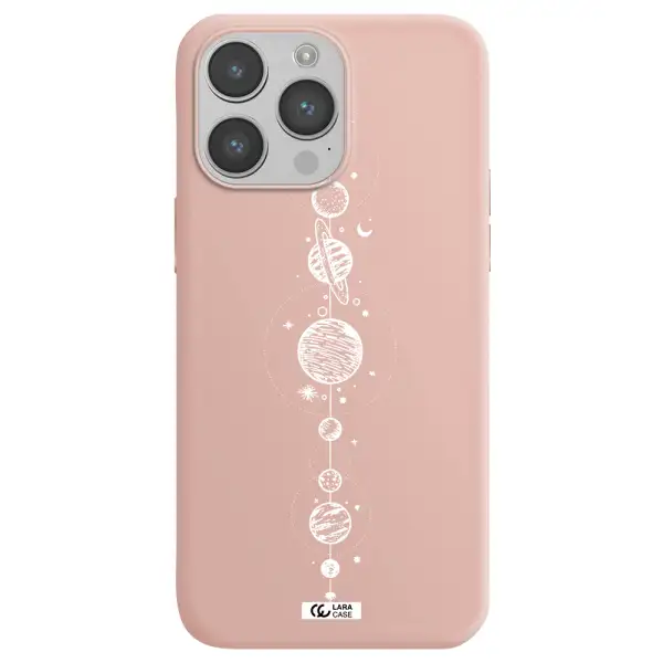 Solar System Line Art Apple iPhone 14 pro max Silicone pastel pink Case