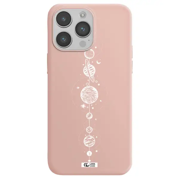 Solar System Line Art Apple iPhone 14 pro Silicone pastel pink Case