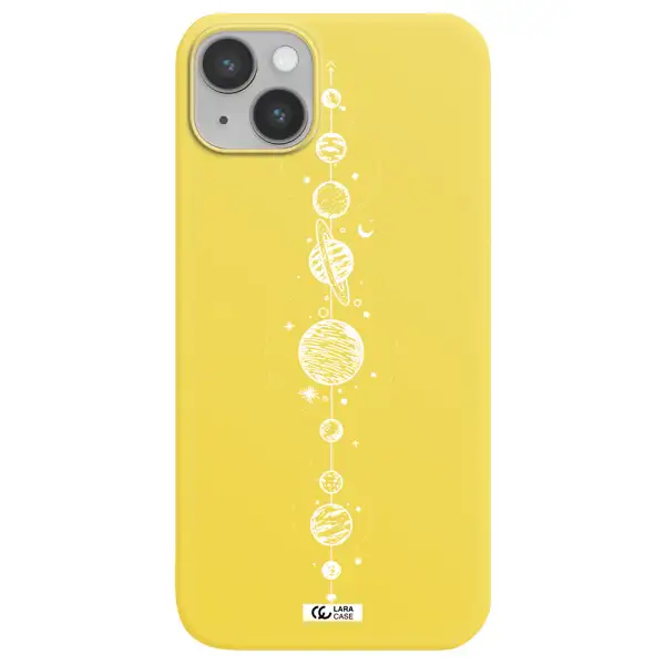 Solar System Line Art Apple iPhone 14 Silicone canary yellow Case