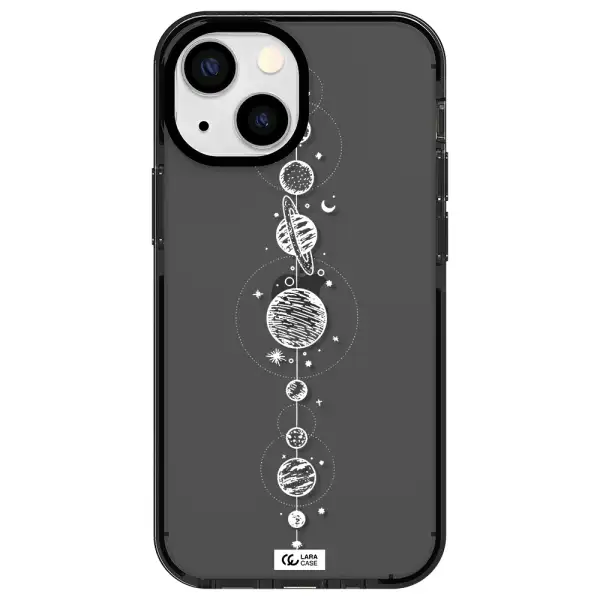 Solar System Line Art Apple iPhone 15 impact Smoke Black Case