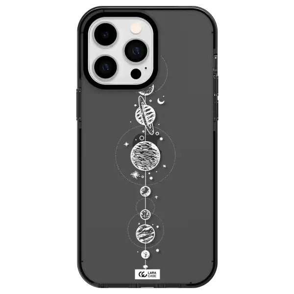 Solar System Line Art Apple iPhone 15 Pro impact Smoke Black Case
