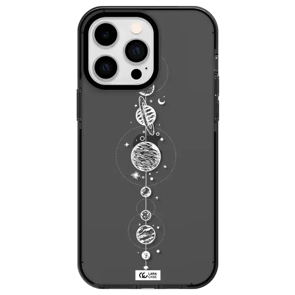 Solar System Line Art Apple iPhone 15 Pro Max impact Smoke Black Case