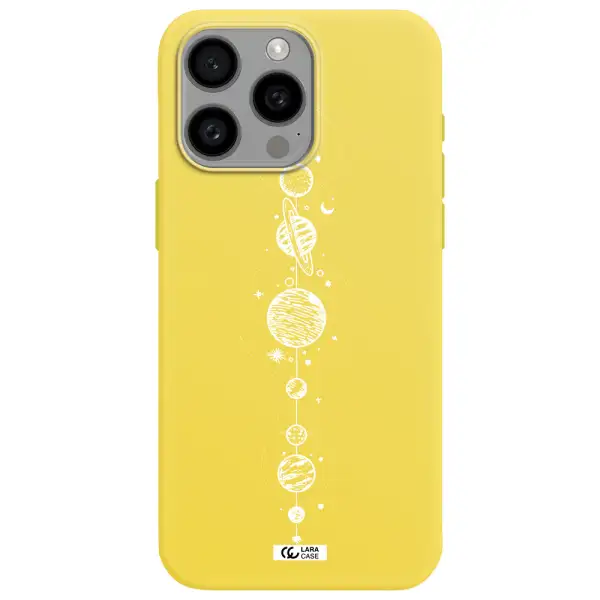 Solar System Line Art Apple Iphone 15 Pro max Silicone canary yellow Case