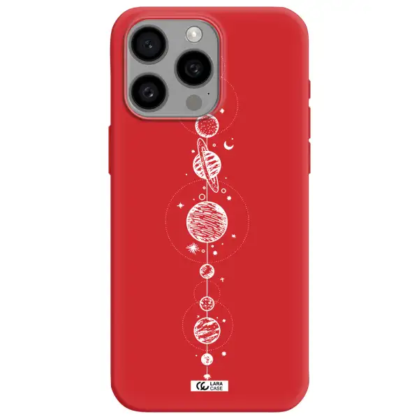 Solar System Line Art Apple Iphone 15 Pro Max Silicone Imperial Red Case