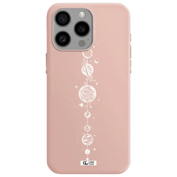 Solar System Line Art Apple Iphone 15 Pro max Silicone pastel pink Case