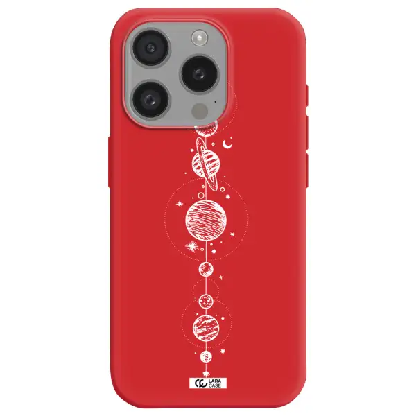 Solar System Line Art Apple Iphone 15 Pro Silicone Imperial Red Case