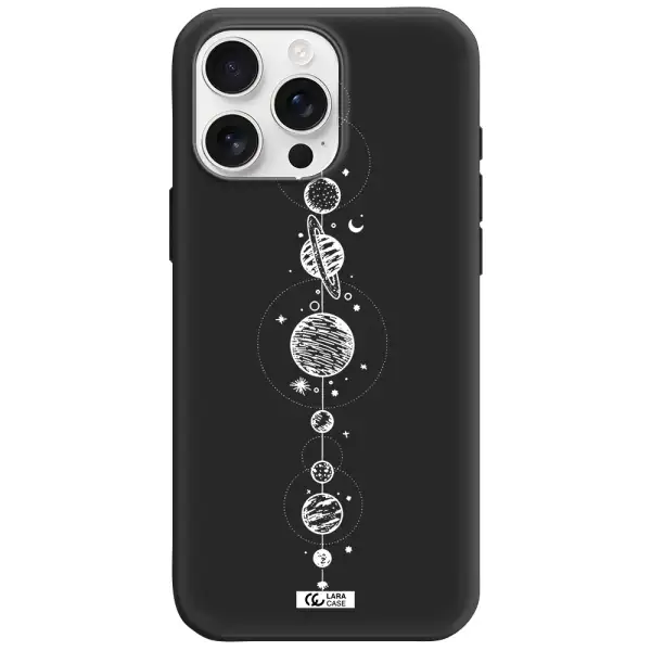 Solar System Line Art Apple Iphone 16 Pro Max Silicone Black Case