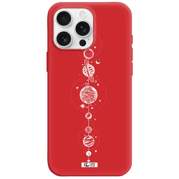 Solar System Line Art Apple Iphone 16 Pro Max Silicone Imperial Red Case
