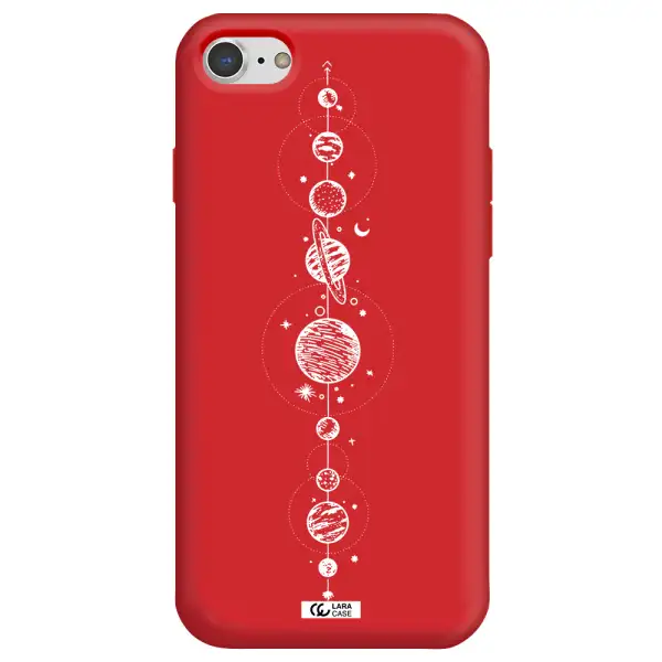Solar System Line Art Apple iPhone 7 Silicone Imperial Red Case