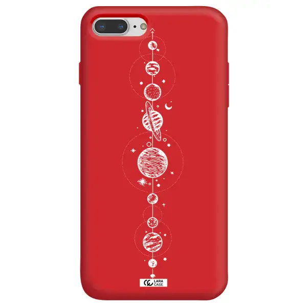 Solar System Line Art Apple iPhone 8 plus Silicone Imperial Red Case