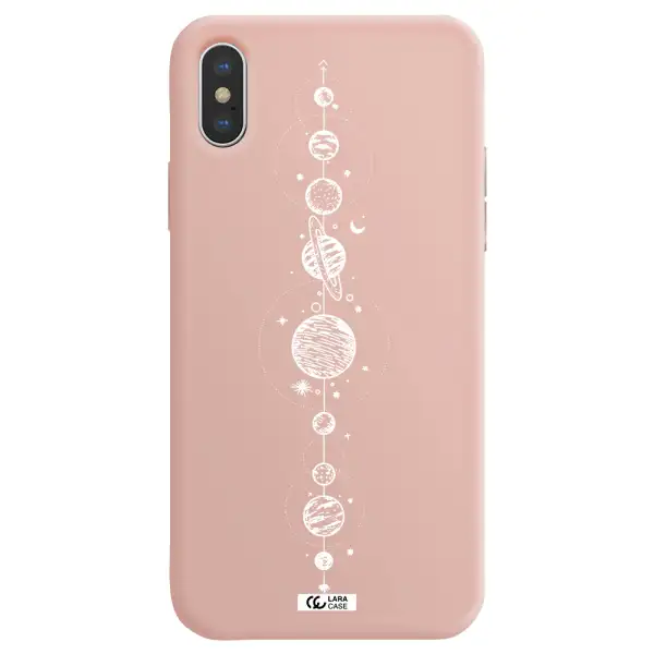 Solar System Line Art Apple iPhone X Silicone pastel pink Case