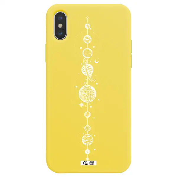 Solar System Line Art Apple iPhone XS Silicone canary yellow Case