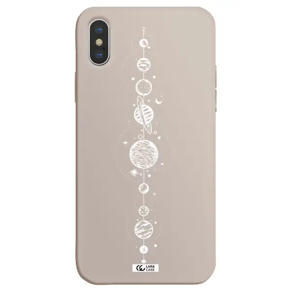 Solar System Line Art Apple iPhone XS Silicone Stone Case