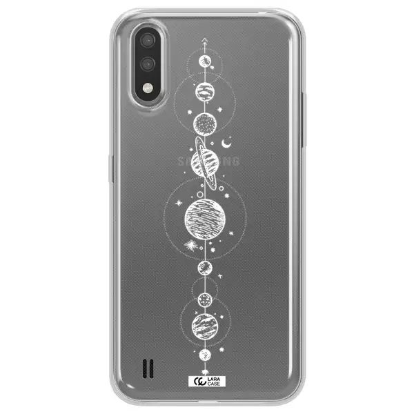 Solar System Line Art Samsung A01 Clear TPU Case