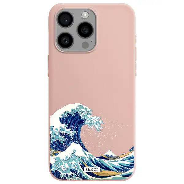 Great Wave Apple Iphone 15 Pro max Silicone pastel pink Case