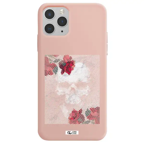 Rose And Skull Pattern Line Apple iPhone 11 pro max Silicone pastel pink Case