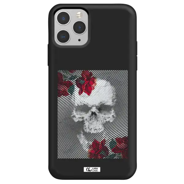 Rose And Skull Pattern Line Apple iPhone 11 pro Silicone black Case