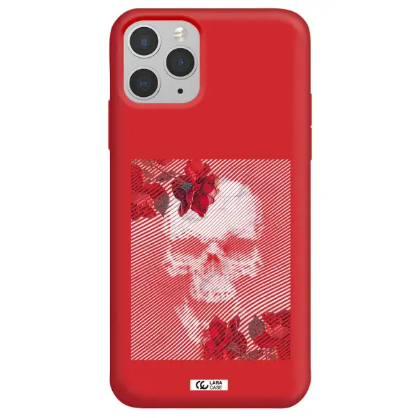Rose And Skull Pattern Line Apple iPhone 11 pro Silicone Imperial Red Case