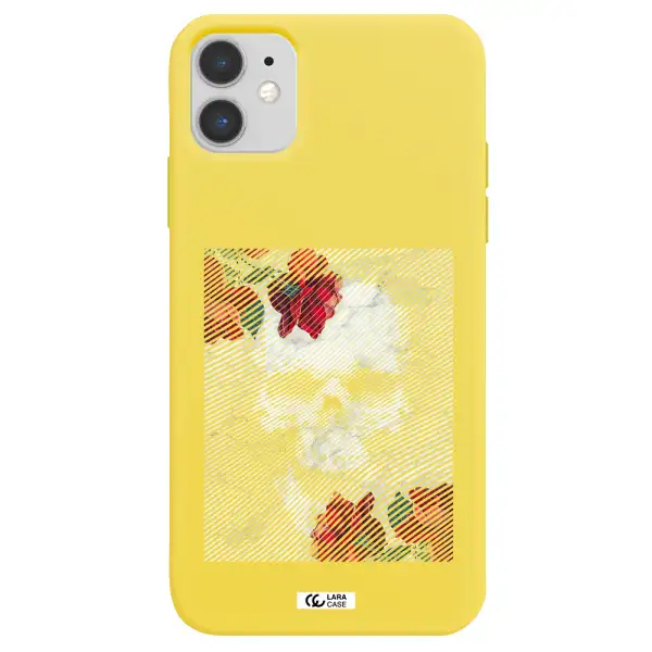 Rose And Skull Pattern Line Apple iPhone 11 Silicone canary yellow Case