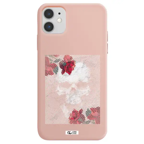 Rose And Skull Pattern Line Apple iPhone 11 Silicone pastel pink Case