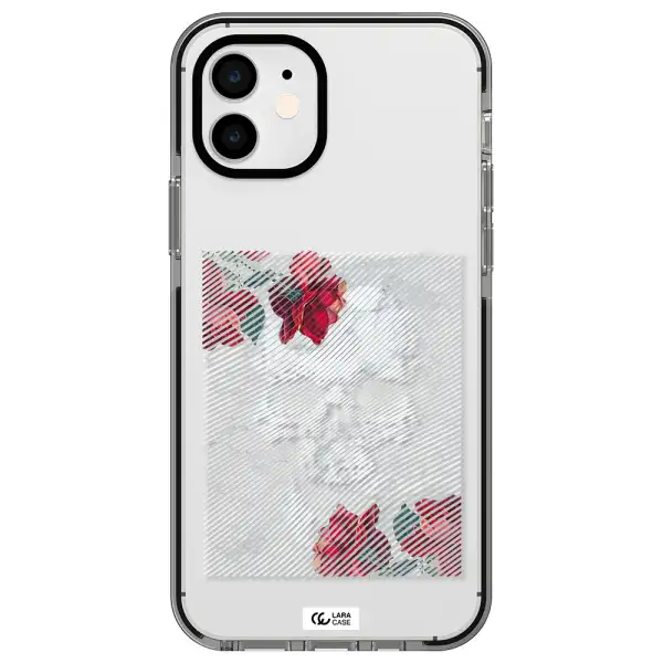 Rose And Skull Pattern Line Apple iPhone 12 impact black border Case