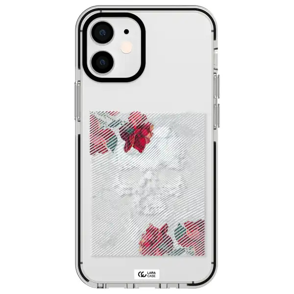 Rose And Skull Pattern Line Apple iPhone 12 mini impact black border Case