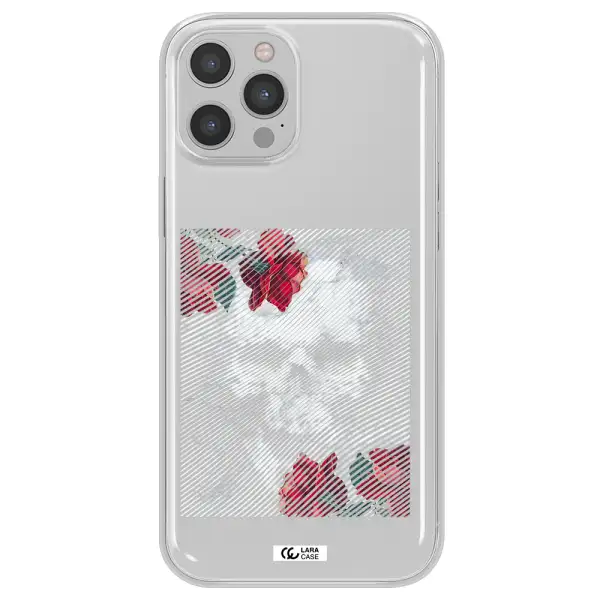 Rose And Skull Pattern Line Apple iPhone 12 pro max Clear TPU Case