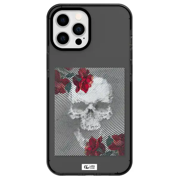 Rose And Skull Pattern Line Apple iPhone 12 pro max impact Smoke Black Case