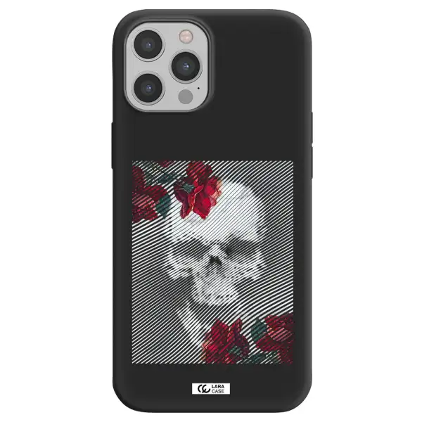 Rose And Skull Pattern Line Apple iPhone 12 pro Silicone black Case