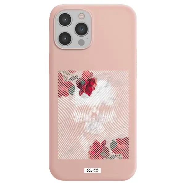 Rose And Skull Pattern Line Apple iPhone 12 pro Silicone pastel pink Case
