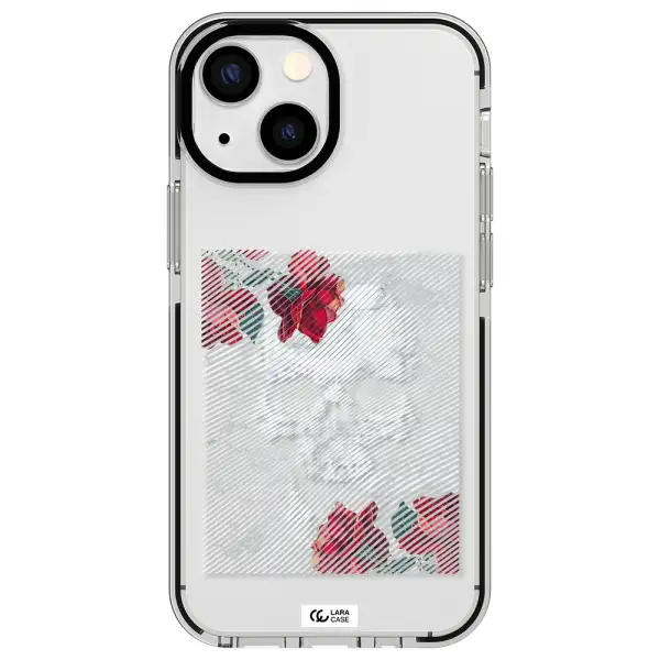 Rose And Skull Pattern Line Apple iPhone 13 mini impact black border Case